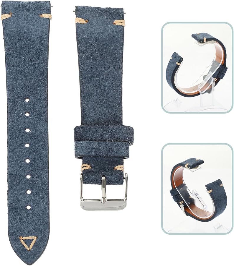 Genuine Suede Leather Watch Band 22Mm Blue Adjustable Replacement Strap For Men - Image 3